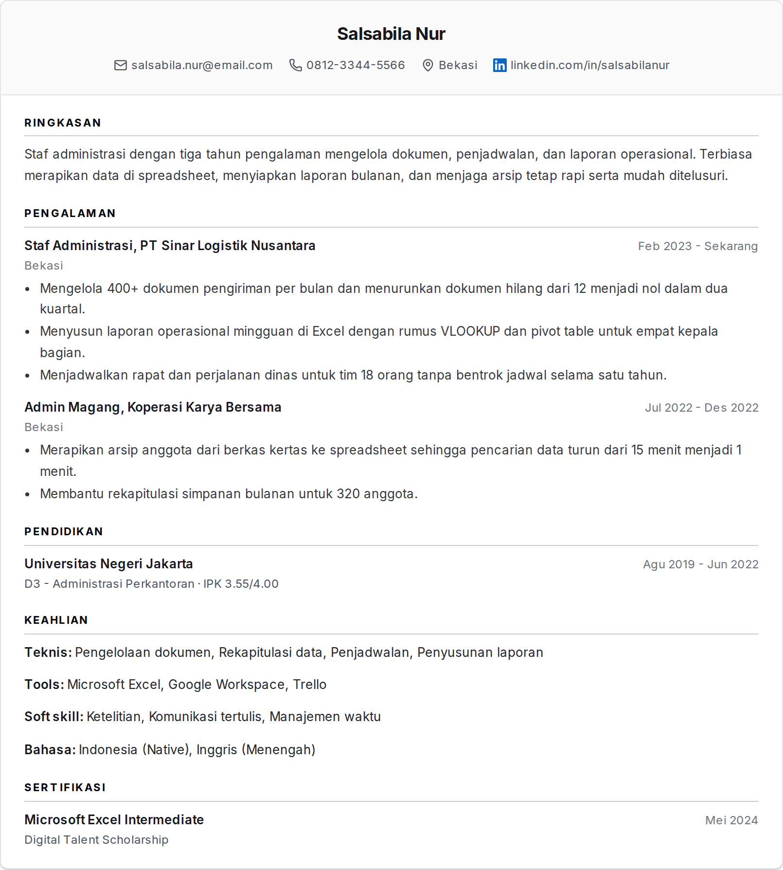 Keahlian dalam CV dan Contohnya per Bidang Kerja