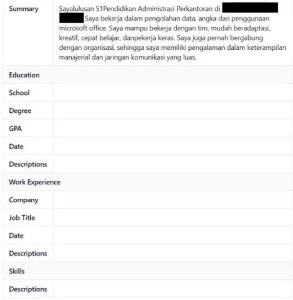 OpenResume parser results showing empty fields — this means the CV failed to parse correctly